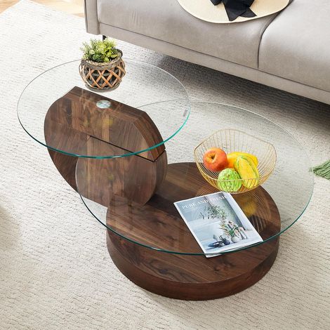 Table basse minimaliste moderne – Deux niveaux verre de sécurité, support MDF – Simplicité et robustesse (1/5)