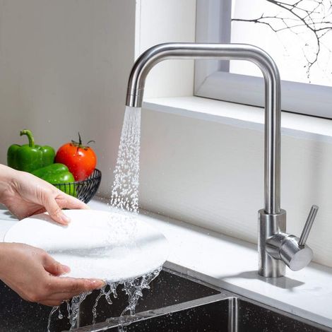 Robinet Cuisine - Bec Pivotant 360° - Mitigeur Évier Double - Filtre Mousse ABS - Acier Inoxydable SS304 - 1 Pièce (1/5)