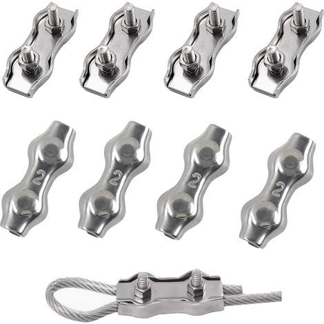 10PCS Serre Câble Acier Serre Cable Acier Inox 304 Clip Duplex Serre Corde Pince Cable Pour Les Chantiers de Construction et Les Navires Corde à linge Auvent Pour 2mm Cable Acier, M2 (1/5)
