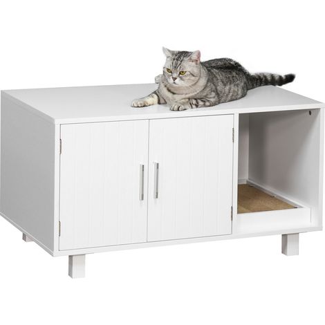Chatière en bois avec tiragraffi, 2 portes, ouverture latérale, blanc