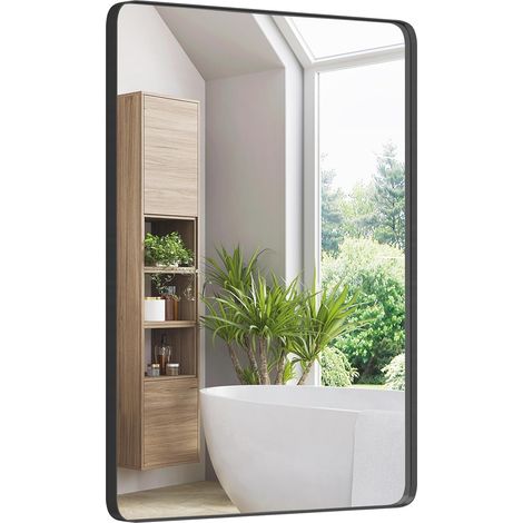 Costway – Miroir mural rectangulaire noir 76 x 56 cm – Cadre métallique – Coins arrondis – Antidéflagrant – Installation horizontale/verticale (1/5)