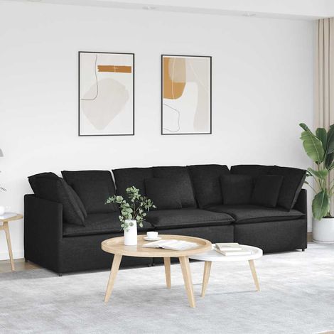 vidaXL Canapé modulable avec coussins en tissu noir