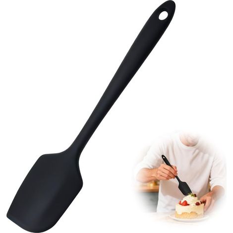Grande spatule en silicone de 29 cm, 250 °C, résistante à la chaleur, anti-adhésive, flexible, sans coutures, noire - Ustensiles de cuisine en silicone avec noyau en nylon pour mélanger et gratter (1/5)