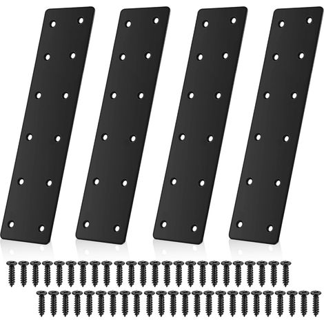 4 Pièces Plaques D'assemblage Perforée Plates, 275 x 50 mm Plaque Metal Avec 48 vis Fer Plat Acier Connecteurs Plats pour Bois Meubles Réparation Fixation (1/5)