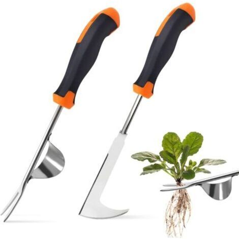 2 Pièces Désherbeur Manuel Acier Inoxydable Arrache Mauvaise Herbe，Arrache Pissenlit Couteau Désherbeur Désherbeurs Manuels Tire Racine Outils Jardinage Grattoir Jardin avec Manche