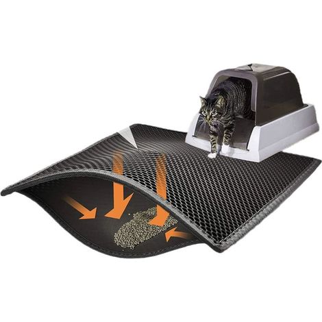 Tapis de litière pour chat Bac à litière pour chat, EVA imperméable et non toxique, conception en nid d'abeille double couche (76x61 cm, noir) (1/5)