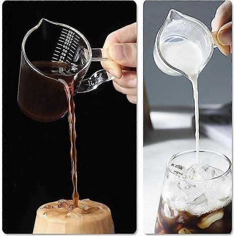 Verre doseur de 150 ml avec poignée résistante à la chaleur, transparent et gradué en onces. Idéal pour le vin, le lait et le café. (1/4)