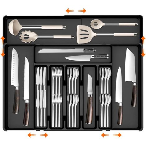 Range Couverts Pour Tiroir, Rangement Couverts Tiroir Cuisine Extensible, Organiseur De Couverts Réglable Avec 10 Compartiments, Organiseur De Cuisine Pour Cuillères Et Fourchettes (1/5)