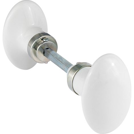 Juego de 2 pomos de puerta lisos de porcelana de Limoges niquelado mate Centrale Brico