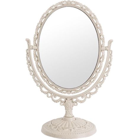 Schminkspiegel im Vintage-Shabby-Chic-Stil, 360° drehbarer, doppelseitiger Kosmetikspiegel mit Ständer zur Schlafzimmerdekoration (1/4)