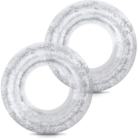 Bouée gonflable, 1 unité, avec imprimé arc-en-ciel, paillettes, transparente, pour piscines, fêtes aquatiques estivales.-AquaForge (1/5)