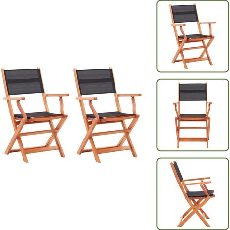 Chaises pliables de jardin lot de 2 Noir Eucalyptus textilène - Chaise De Jardin - Fauteuil De Jardin - Meubles De Jardin - Mobilier Extérieur - Chaise Pliante (1/5)