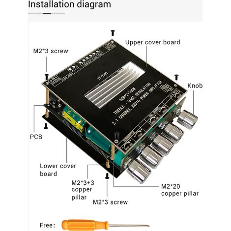 Module amplificateur audio Bluetooth 2.1 canaux ZK-TB22 avec caisson de basses et haut-parleurs stéréo sans fil (1/5)
