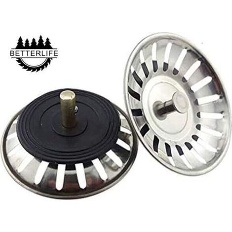 2 pièces Bonde de lavabo universelle à panier 8 cm en acier inoxydable Filtre à double couche Bouchon de lavabo [RM] (1/5)