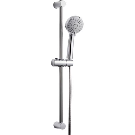 Colonne de Douche sans Mitigeur Barre de Douche en Acier Inoxydable de 60 cm avec Flexible de 1.6 m Pommeau de Douche (3 Modes 100 mm) et Support pour Salle de Bain Chrome (1/5)