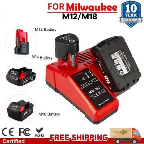 FLITI 14.4V-18V 80W Multi-Voltage Lithium-Ion Battery Charger for Power Tools, Compatible with Models 48-11-1850 and 48-11-1840, UK Plug, Red (1/5)
