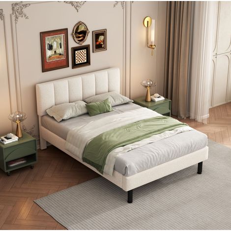 Gepolstertes Bett 140x190 cm mit Sherpa-Bezug, beige, mit Lattenrost OKMYHOME (1/5)