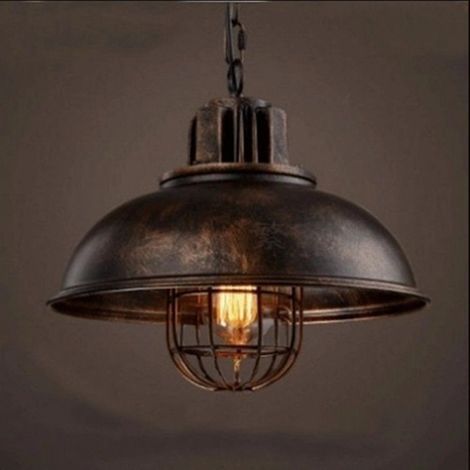 Pendelleuchte im Loft-Stil aus Metall, Vintage-Industrie-Lampenschirm, E27-Glühbirne, Rost