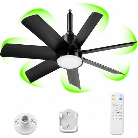 Ventilateur Plafonnier LED E26/E27 Noir, Éclairage Dimmable, Télécommande, 6 Vitesses (1/5)