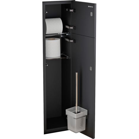 BERNSTEIN - Niche module à carreler acier inox WC encastré 16x16x74 (LxPxH) porte brosse toilettes + 2 étagères, charnière à droite - RIA (1/5)