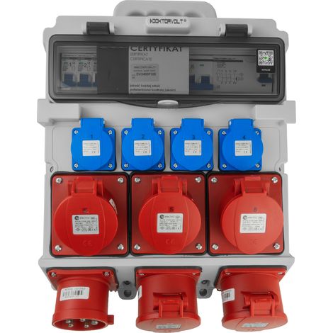 Baustromverteiler 3x16A 2x32A CEE 4x230V Stromverteiler mit Handgriff und Anbaustecker Doktorvolt TR-S/FI DV-5053-D (1/4)
