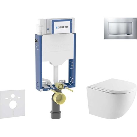 Geberit Kombifix - Conjunto de módulo de instalación empotrada, Inodoro Oudee y asiento con cierre suave, botón Sigma20, cromo lacado mate/ cromo SANI15CA2101
