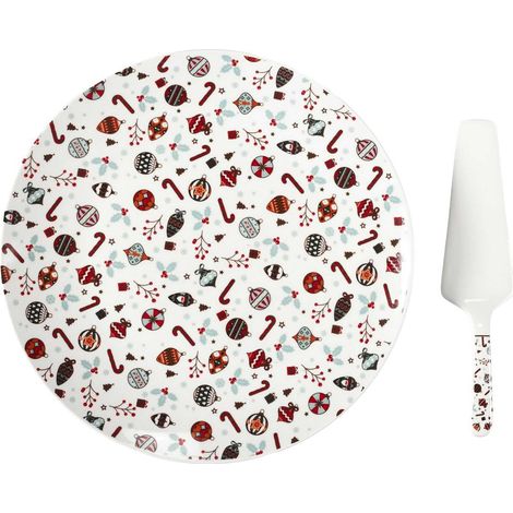Plat et Pelle à Tarte de Noël en Porcelaine Multicolore (1/5)