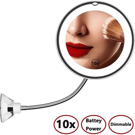 Miroir de Maquillage LED à grossissement 10x avec Rotation à 360° et Ventouse puissante Idéal pour la Maison et Les Voyages (1/4)