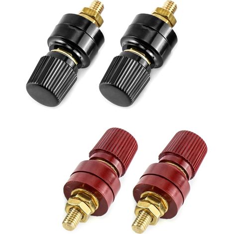 Borne de Liaison, 4Pcs M6 Filet Junction Post Connecteur, Type Bornier De Pilier En Laiton, Rouge & Noir (1/5)