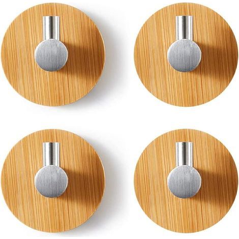 Pieces Bamboo Wall Hooks, Stainless Steel Bamboo Hooks, Adhesive Bamboo Hooks, No Drilling Required Self-Adhesive Towel Hooks for Bathroom, Toilet, Kitchen (Silver) (1/5)