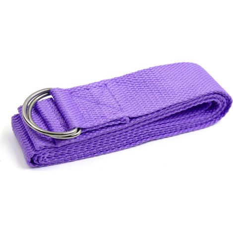 Sangle de yoga violette en coton, 1,8m, boucles métalliques, pour étirements, postures et rééducation