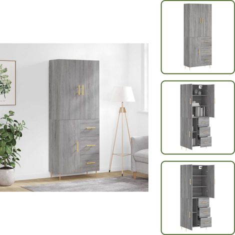 Buffet haut Sonoma gris 69,5x34x180 cm Bois d'ingénierie - Buffet Design Moderne - Meuble Rangement - Armoire Cuisine - Commode Salon - Étagère Murale (1/5)