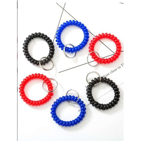 Lot de 6 porte-clés en spirale colorés à ressort, bracelets extensibles, porte-clés de poignet (1/4)