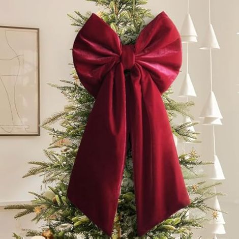 Nœuds de Noël en velours rouge de 91,4 x 45,7 cm pour décoration de sapin de Noël, décoration de Noël pour intérieur ou extérieur, couronnes, cheminée, porte d'entrée, porche, mariage (1/5)