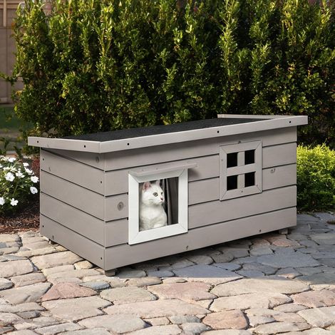 Maison pour chat grau weiß schwarz en tannenholz 87 x 52 x 44 cm (1/5)
