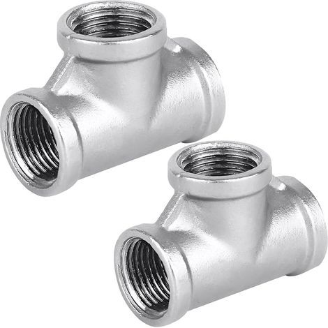 Lot de 2 raccords en T en acier inoxydable 304 - 3/4" - G3/4" IG/IG/IG - 90° - Filetage intérieur BSP - 3/4" - En forme de T - 3 voies - Raccord en T DN20 - Convient pour l'eau potable (1/5)