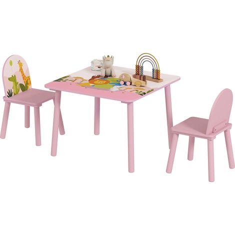AIYAPLAY mesa infantil con 2 sillas, mesa y sillas infantil con estampados de animales, para niños y niñas de 3-8 años, para hogar, guardería, rosa (1/5)