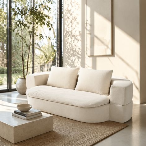 Canapé-lit convertible 2-en-1 en mousse haute densité, fauteuil pliable avec 2 coussins, lit 1 place, velours côtelé blanc (1/5)