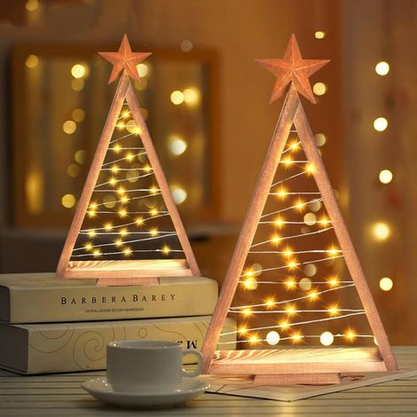 Sapin de Noël LED avec étoile - Sapin de Noël en bois - Décoration intérieure - Éclairage moderne - Idéal pour décorer votre table pendant les fêtes (1/5)