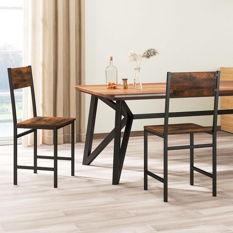 COSTWAY Lot de 2 Chaises de Salle à Manger de Style Industriel, Pieds en Métal, Dossier Incliné, Grain de Bois Rustique, Chaises sans Accoudoirs pour Salle à Manger, Salon, Marron Rustique (1/5)