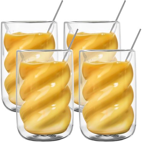 Tasse a Cafe Double Paroi: 4 X 350 Ml Tasse Double Paroi Avec 4 Cuillères, Transparent Tasse Verre Double Paroi, Spirale Verres à Expresso à Double Paroi Résistantes à La Chaleur Pour Café, Jus (1/5)