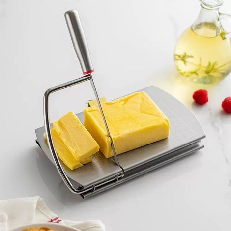 Trancheuse à fromage multifonctionnelle en acier inoxydable - Avec planche à découper + - Fromage/Beurre/Saucisse/Fruits - Ustensile de cuisine / Outil de découpe de fromage / Aliments