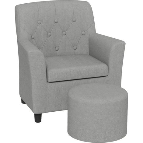 Fauteuil enfant gris avec repose-pieds, dossier à motif diamant, assise moelleuse et cadre en bois