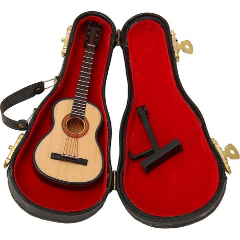 Guitare miniature en bois poli, ornement exquis avec support, modèle réduit pour collection et décoration (1/5)