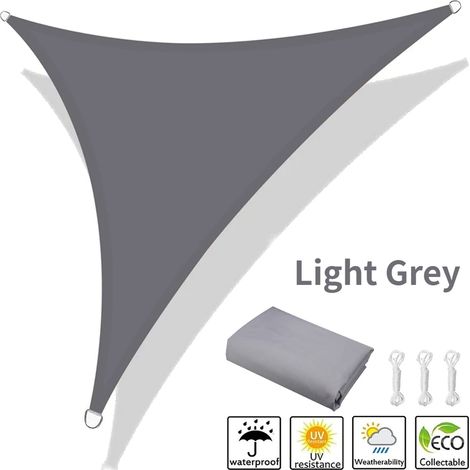 (Gris clair, 250x250x250CM) Voile d'ombrage triangulaire, imperméable et résistante aux UV, adaptée aux terrasses de jardin extérieures. (1/5)