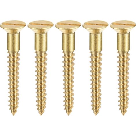 Pack of 100 M4 x 40mm Slotted Flat Head Brass Wood Screws (1/5)
