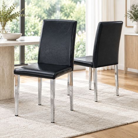 Sillas de comedor, pack de 2, 38x47x90 cm, PU negro y metal, montaje fácil, FloraGrace (1/5)