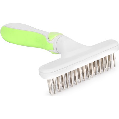 Brosse de massage et de nettoyage pour chiens et chats, avec peigne à nœuds et manche antidérapant (vert) (1/5)