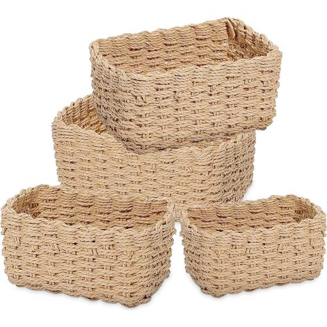Lot de 4 paniers de rangement tressés, paniers de rangement empilables, panier de rangement en papier tressé, panier tressé pour table à langer, panier de rangement pour cuisine, salle de bain (1/5)