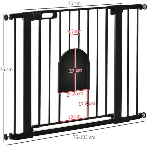 Barrière réglable pour petit chien avec porte, fermeture automatique, 75-103 x 76 cm, noire (1/5)